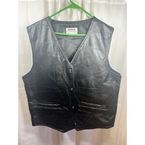 Duke Haband Mens L Black Genuine Leather Patchwork Snap Front Vest Biker Goth